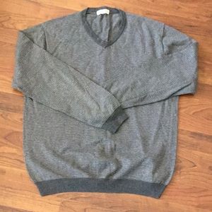 Men’s gray striped v-neck sweater